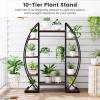 Giantex Plant Stand Indoor with Grow Lights, 10-Tier 63″ Tall Metal Plant Shelf for Multiple Plants, Decorative Curved Large Flower Stand Display Pot Rack for Living Room, Home, Balcony, Patio