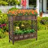 Giantex Planter Raised Bed, Elevated Potted Plant Rack W/Shelf Fence, Wooden Standing Plant Container Box w/Trellis for Vegetable Flower Herb Succulent, Indoor Outdoor Patio Balcony (Brown)(Brown)