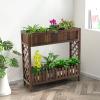 Giantex Planter Raised Bed, Elevated Potted Plant Rack W/Shelf Fence, Wooden Standing Plant Container Box w/Trellis for Vegetable Flower Herb Succulent, Indoor Outdoor Patio Balcony (Brown)(Brown)