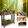 Giantex Planter Raised Bed, Elevated Potted Plant Rack W/Shelf Fence, Wooden Standing Plant Container Box w/Trellis for Vegetable Flower Herb Succulent, Indoor Outdoor Patio Balcony (Brown)(Brown)