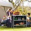 Giantex Portable Bar Table for Events, Folding Mobile Bartending Station with Storage Shelves, Removable Privacy Skirt, Carrying Case, for Parties, Catering, Trade Shows (Coffee, 43.5”L x 34.5”H)(Coffee)