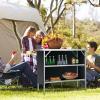 Giantex Portable Bar Table for Events, Folding Mobile Bartending Station with Storage Shelves, Removable Privacy Skirt, Carrying Case, for Parties, Catering, Trade Shows (Coffee, 43.5”L x 34.5”H)(Black)