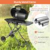 Giantex Portable Propane Gas Grill with 15,000 BTUs Burner, Side Table, 2 Wheels, Grease Tray, Metal Frame, Folding Stand-Up Propane Gas Grill for Outdoor Cooking Camping Barbecue (Black)(Black)