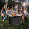 Giantex Propane Fire Pit Table, 30 inch 50,000 BTU Square Gas Firepits w/Ceramic Tabletop, Emboss Gas Heater w/Lava Rock, Waterproof Cover, ETL and CSA Certification for Outside(Black & Gray)(Black & Gray)