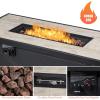 Giantex Propane Fire Pit Table, 42 Inch 60,000 BTU Rectangular Gas Fire Table w/Waterproof Cover, Outdoor Electronic Ignition Firepit Table w/Lava Rock for Courtyard Balcony Garden Terrace(Black+Natural)