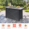 Giantex Propane Fire Pit Table, 42 Inch 60,000 BTU Rectangular Gas Fire Table w/Waterproof Cover, Outdoor Electronic Ignition Firepit Table w/Lava Rock for Courtyard Balcony Garden Terrace(Black+Natural)
