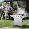 Giantex Propane Gas Grill with 4 Main Burners and 1 Side Burner, total 50,000 BTU, Stainless Steel Heavy-Duty BBQ Grill with 2 Prep Tables, 4 Wheels, Cabinet for Propane Tank, Outdoor Cooking