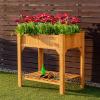 Giantex Raised Garden Bed, Elevated Planter Box Kit with 8 Grids & Liner for Herbs Vegetables Flowers, Outdoor Solid Fir Wood Planting Container with Legs & Storage Shelf for Backyard Patio (Natural)(Natural)