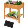 Giantex Raised Garden Bed, Elevated Planter Box Kit with 8 Grids & Liner for Herbs Vegetables Flowers, Outdoor Solid Fir Wood Planting Container with Legs & Storage Shelf for Backyard Patio (Natural)(Natural)