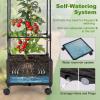 Giantex Raised Garden Bed with Tomato Cages, 67” Adjustable Height, Self Watering Planter Garden Box with Wheels, Trellis for Climbing Plants Vegetable Flower(2)