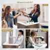 Giantex Reception Desk, Front Counter Desk with Lockable Drawer, Checkout Table with Round Tabletop, Corner Shelf & Adjustable Shelf for Office Beauty Salon Retail Store (White & Black)(Brown & White)