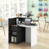Giantex Reception Desk, Front Counter Desk with Lockable Drawer, Checkout Table with Round Tabletop, Corner Shelf & Adjustable Shelf for Office Beauty Salon Retail Store (White & Black)(Black & White)