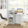 Giantex Reception Desk, Front Counter Desk with Lockable Drawer, Checkout Table with Round Tabletop, Corner Shelf & Adjustable Shelf for Office Beauty Salon Retail Store (White & Black)(White)