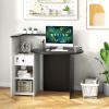 Giantex Reception Desk, Front Counter Desk with Lockable Drawer, Checkout Table with Round Tabletop, Corner Shelf & Adjustable Shelf for Office Beauty Salon Retail Store (White & Black)(White & Black)