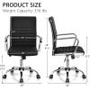 Giantex Ribbed Office Chair, Ergonomic Modern Leather Desk Chair with Adjustable Height & Arms, Swivel Mid Back Executive Conference Room Chairs for Meeting Room, Black(Black)