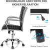 Giantex Ribbed Office Chair, Ergonomic Modern Leather Desk Chair with Adjustable Height & Arms, Swivel Mid Back Executive Conference Room Chairs for Meeting Room, Black(Black)