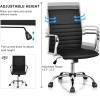 Giantex Ribbed Office Chair, Ergonomic Modern Leather Desk Chair with Adjustable Height & Arms, Swivel Mid Back Executive Conference Room Chairs for Meeting Room, Black(Black)