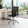 Giantex Ribbed Office Chair, Ergonomic Modern Leather Desk Chair with Adjustable Height & Arms, Swivel Mid Back Executive Conference Room Chairs for Meeting Room, Black(Black)