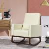 Giantex Rocking Chair Fabric High Back Armchair with Waist Pillow,Wooden Tapered & Rocking Dual Legs Multifunctional Upholstered Accent Chair for Nursery, Living Room, Bedroom Rocker(1, Beige)(Beige)
