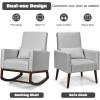Giantex Rocking Chair Fabric High Back Armchair with Waist Pillow,Wooden Tapered & Rocking Dual Legs Multifunctional Upholstered Accent Chair for Nursery, Living Room, Bedroom Rocker(1, Beige)(Sliver)