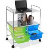 Giantex Rolling Storage Cart w/ 4 Drawers 2 Shelves Metal Rack Shelf Home Office School Beauty Salon Utility Organizer Cart with Wheels (Blue & Green)(Blue & Green & Chrome Finish)