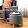 Giantex Round Storage Ottoman with Tray Lid, Accent Storage Footstool w/Soft Padding, Fabric Sitting Stool w/Solid Wood Legs & Non-Slip Pads, Tray Top Coffee Table for Living Room, Bedroom (Beige)(Grey)