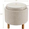 Giantex Round Storage Ottoman with Tray Lid, Accent Storage Footstool w/Soft Padding, Fabric Sitting Stool w/Solid Wood Legs & Non-Slip Pads, Tray Top Coffee Table for Living Room, Bedroom (Beige)(Beige)