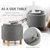 Giantex Round Storage Ottoman with Tray Lid, Accent Storage Footstool w/Soft Padding, Fabric Sitting Stool w/Solid Wood Legs & Non-Slip Pads, Tray Top Coffee Table for Living Room, Bedroom (Beige)(Grey)