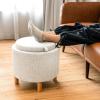 Giantex Round Storage Ottoman with Tray Lid, Accent Storage Footstool w/Soft Padding, Fabric Sitting Stool w/Solid Wood Legs & Non-Slip Pads, Tray Top Coffee Table for Living Room, Bedroom (Beige)(Beige)