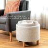 Giantex Round Storage Ottoman with Tray Lid, Accent Storage Footstool w/Soft Padding, Fabric Sitting Stool w/Solid Wood Legs & Non-Slip Pads, Tray Top Coffee Table for Living Room, Bedroom (Beige)(Beige)