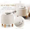 Giantex Round Storage Ottoman with Tray Lid, Accent Storage Footstool w/Soft Padding, Fabric Sitting Stool w/Solid Wood Legs & Non-Slip Pads, Tray Top Coffee Table for Living Room, Bedroom (Beige)(Beige)