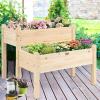 Giantex Set of 2 Raised Garden Bed, Elevated Wood Planter Box, Raised Bed Kit for Flowers Vegetables Fruits Herbs Outdoor Planting Container Patio, Balcony, Yard (Natural)(Natural)