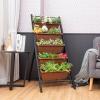Giantex Set of 2 Vertical Planter Raised Bed, Elevated Garden Beds with Water Drainage Hole, Freestanding 5 Container Boxes for Herb Vegetables Flowers Growing, Outdoor Indoor Patio Balcony(Brown)