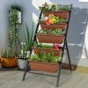 Giantex Set of 2 Vertical Planter Raised Bed, Elevated Garden Beds with Water Drainage Hole, Freestanding 5 Container Boxes for Herb Vegetables Flowers Growing, Outdoor Indoor Patio Balcony(Brown)
