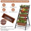 Giantex Set of 2 Vertical Planter Raised Bed, Elevated Garden Beds with Water Drainage Hole, Freestanding 5 Container Boxes for Herb Vegetables Flowers Growing, Outdoor Indoor Patio Balcony(Brown)