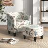 Giantex Small Accent Chair with Ottoman Set, Upholstered Barrel Chair with Footrest, Modern Accent Armchair with Ottoman, Round Club Chair for Living Room, Small Space, Bedroom (Blue Flower)(Blue Flower)