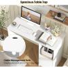 Giantex Small Computer Desk, White Desk with Storage Cabinet & Shelf, Compact PC Laptop Table Workstation, Makeup Vanity Table, Modern Study Writing Desk for Small Space, Bedroom, Home Office