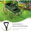 Giantex Small Wagon Planters for Outdoor Plants, Decorative Garden Bed with Metal Wheels, Wood Raised Beds Plant Pot Stand for Backyard Garden Patio 24.5″x13.5″x24″ (Green)(Green)