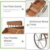Giantex Small Wagon Planters for Outdoor Plants, Decorative Garden Bed with Metal Wheels, Wood Raised Beds Plant Pot Stand for Backyard Garden Patio 24.5″x13.5″x24″ (Green)(Natural)