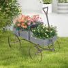 Giantex Small Wagon Planters for Outdoor Plants, Decorative Garden Bed with Metal Wheels, Wood Raised Beds Plant Pot Stand for Backyard Garden Patio 24.5″x13.5″x24″ (Green)(Gray)