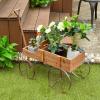 Giantex Small Wagon Planters for Outdoor Plants, Decorative Garden Bed with Metal Wheels, Wood Raised Beds Plant Pot Stand for Backyard Garden Patio 24.5″x13.5″x24″ (Green)(Natural)
