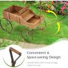 Giantex Small Wagon Planters for Outdoor Plants, Decorative Garden Bed with Metal Wheels, Wood Raised Beds Plant Pot Stand for Backyard Garden Patio 24.5″x13.5″x24″ (Green)(Natural)