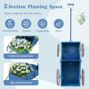 Giantex Small Wagon Planters for Outdoor Plants, Decorative Garden Bed with Metal Wheels, Wood Raised Beds Plant Pot Stand for Backyard Garden Patio 24.5″x13.5″x24″ (Green)(Blue)