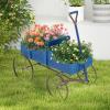 Giantex Small Wagon Planters for Outdoor Plants, Decorative Garden Bed with Metal Wheels, Wood Raised Beds Plant Pot Stand for Backyard Garden Patio 24.5″x13.5″x24″ (Green)(Blue)