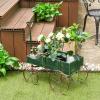Giantex Small Wagon Planters for Outdoor Plants, Decorative Garden Bed with Metal Wheels, Wood Raised Beds Plant Pot Stand for Backyard Garden Patio 24.5″x13.5″x24″ (Green)(Green)