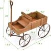 Giantex Small Wagon Planters for Outdoor Plants, Decorative Garden Bed with Metal Wheels, Wood Raised Beds Plant Pot Stand for Backyard Garden Patio 24.5″x13.5″x24″ (Green)(Natural)