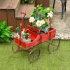 Giantex Small Wagon Planters for Outdoor Plants, Decorative Garden Bed with Metal Wheels, Wood Raised Beds Plant Pot Stand for Backyard Garden Patio 24.5″x13.5″x24″ (Green)(Red)