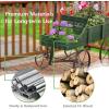 Giantex Small Wagon Planters for Outdoor Plants, Decorative Garden Bed with Metal Wheels, Wood Raised Beds Plant Pot Stand for Backyard Garden Patio 24.5″x13.5″x24″ (Green)(Green)