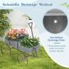 Giantex Small Wagon Planters for Outdoor Plants, Decorative Garden Bed with Metal Wheels, Wood Raised Beds Plant Pot Stand for Backyard Garden Patio 24.5″x13.5″x24″ (Green)(Gray)