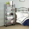 Giantex Storage Rack Trolley Cart Home Kitchen Organizer Utility Baskets with 5 Hooks (5 Tier, Black)(Black)